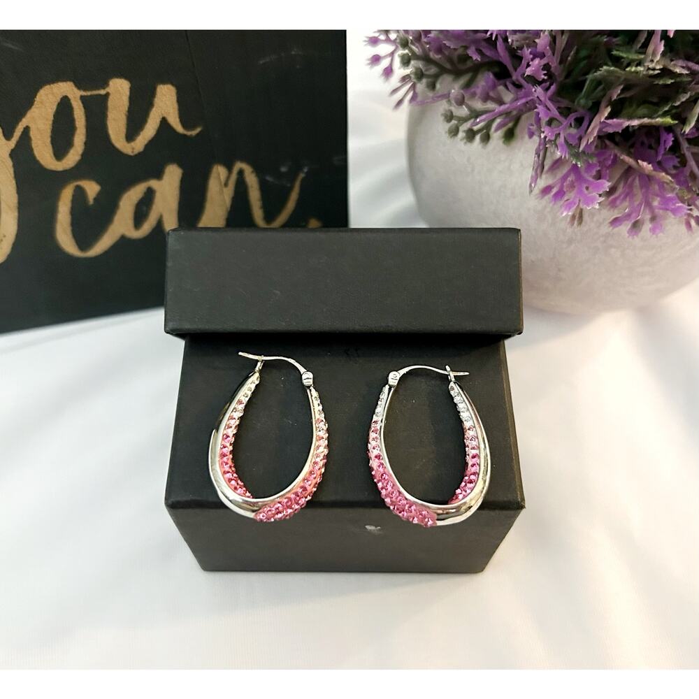 Pink/Silver Crystal Earrings LIKE NEW